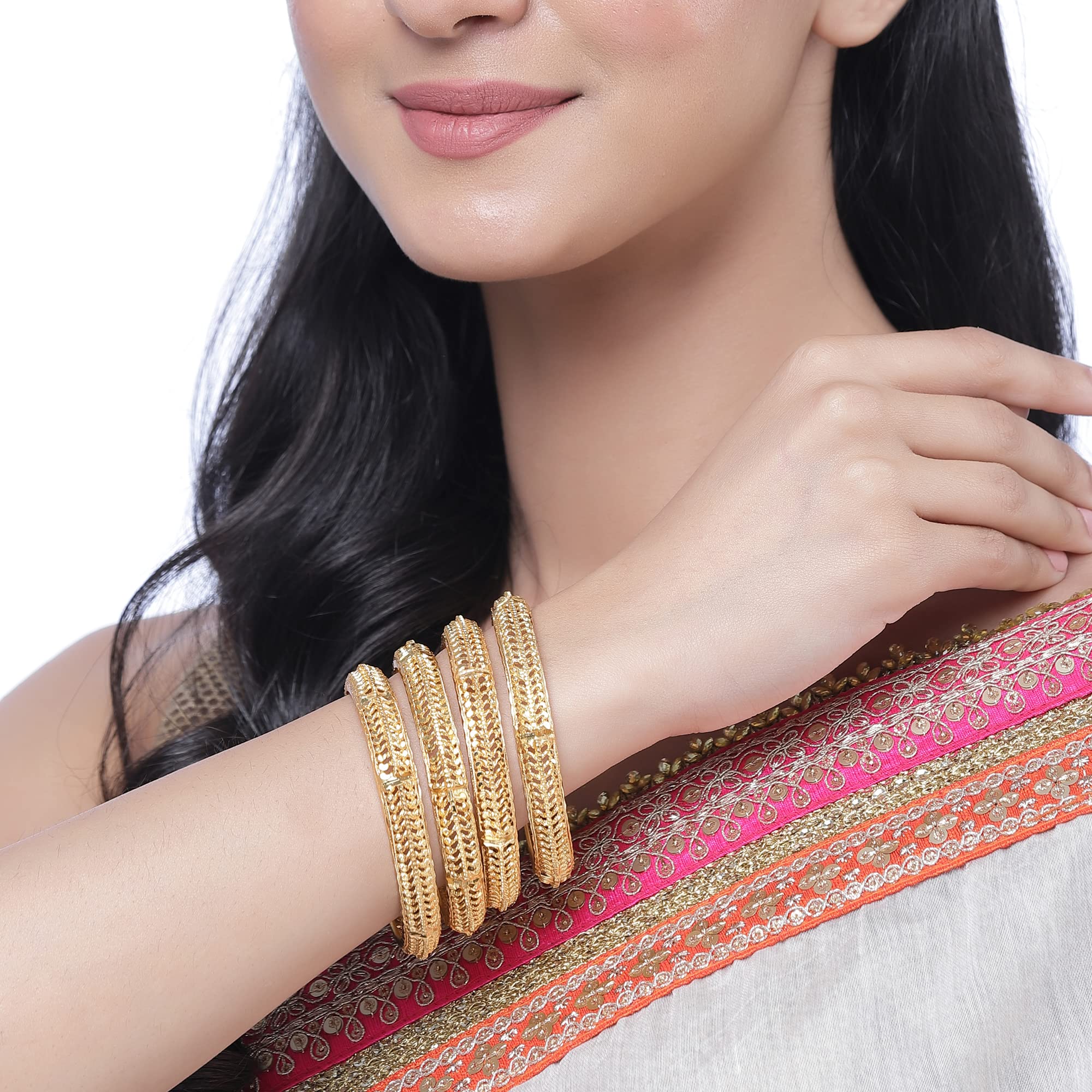 Set of 4 Plated Traditional Handcrafted Bangles (2.6)