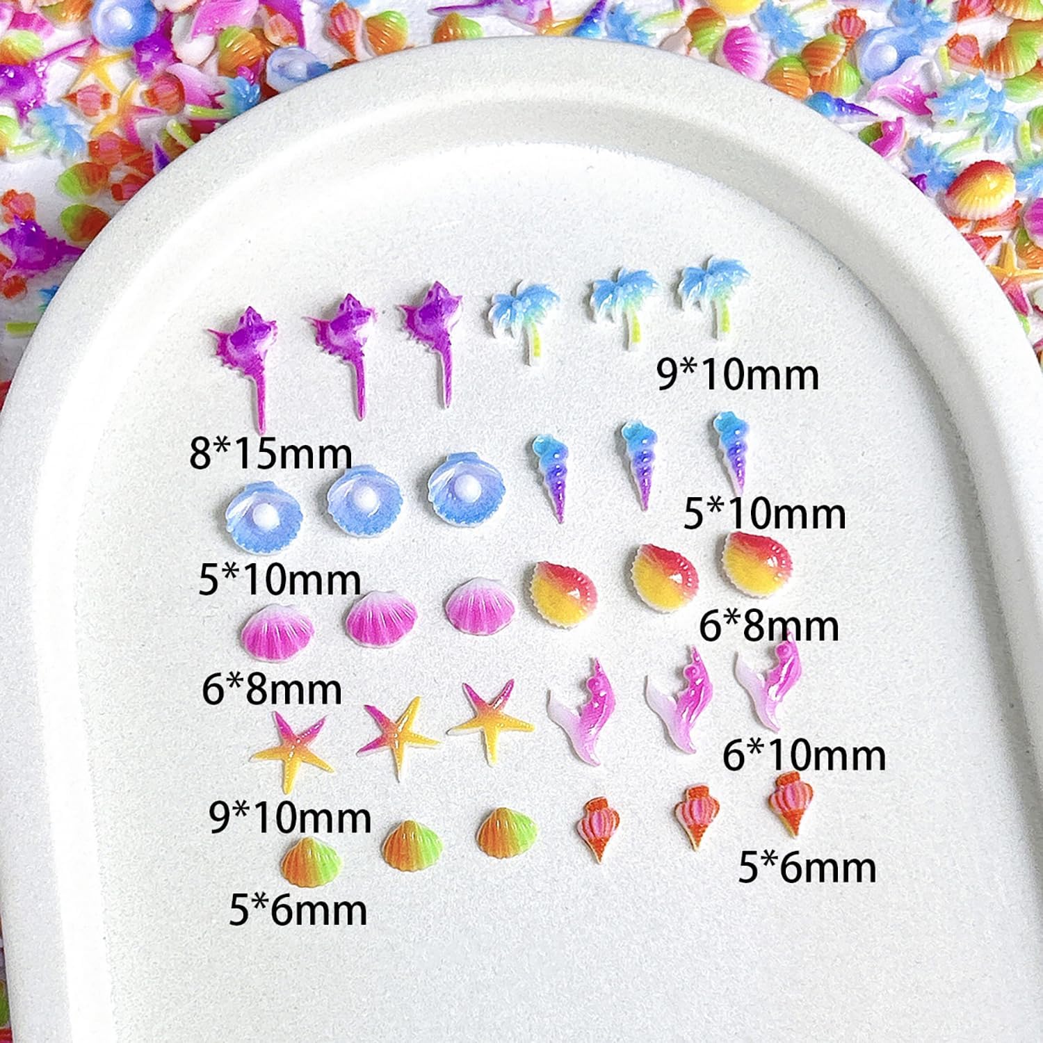 3D Gradient Ocean Nail Charms Mixed Palm Tree Starfish Conch Shell Nail Art Rhinestones Summer Beach Resin Nail Gems and Charms Cute Nail Art Rhinestones for DIY Acrylic Manicure Supplies 50Pcs image 5