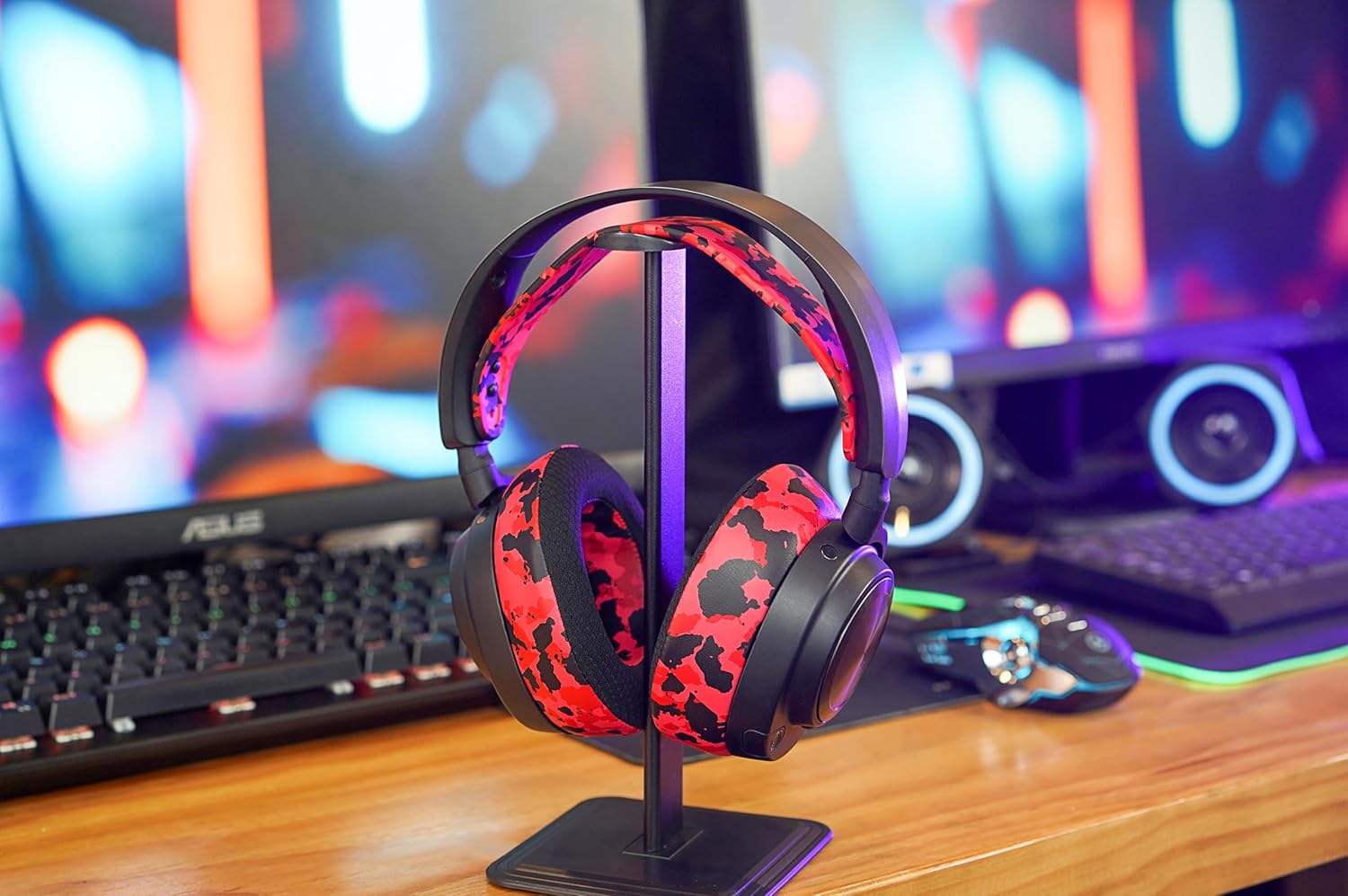 WC Earpad and Upgraded Silicone Headband Combo for Nova Pro Wireless Headphones | Cooling Gel Earpads & Matching Design Headband for Epic Gaming | Red Camo