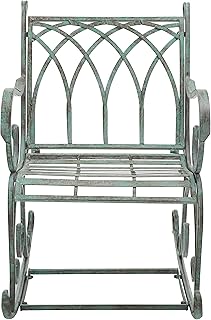 SAFAVIEH Outdoor Collection Medrano Victorian Antique Dark Green Wrought Iron Rocking Chair