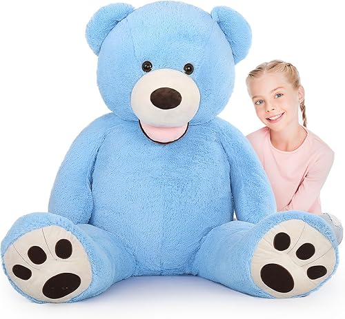 DOLDOA 52in Giant Teddy Bear Stuffed Animal, Big Blue Teddy Bear Plush with Footprint, Large Teddy Bear for Baby Shower, Christmas, Valentines,