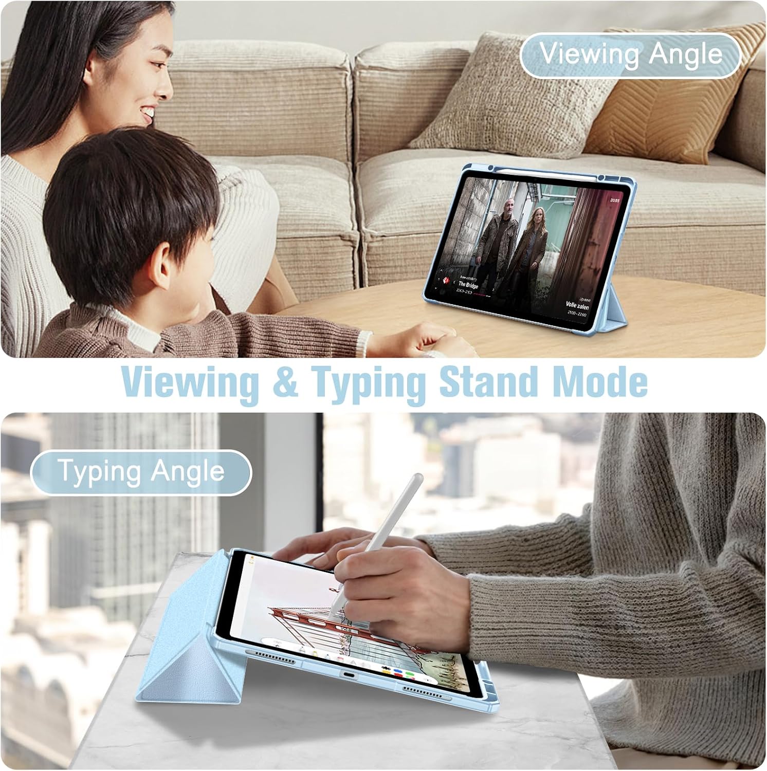 Fintie Bundle: Fintie Hybrid Slim Case for iPad Air 13-inch (M2) 2024, [Built-in Pencil Holder] Shockproof Cover Clear Transparent Back Shell + [2-Pack] Tempered Glass Screen Protector