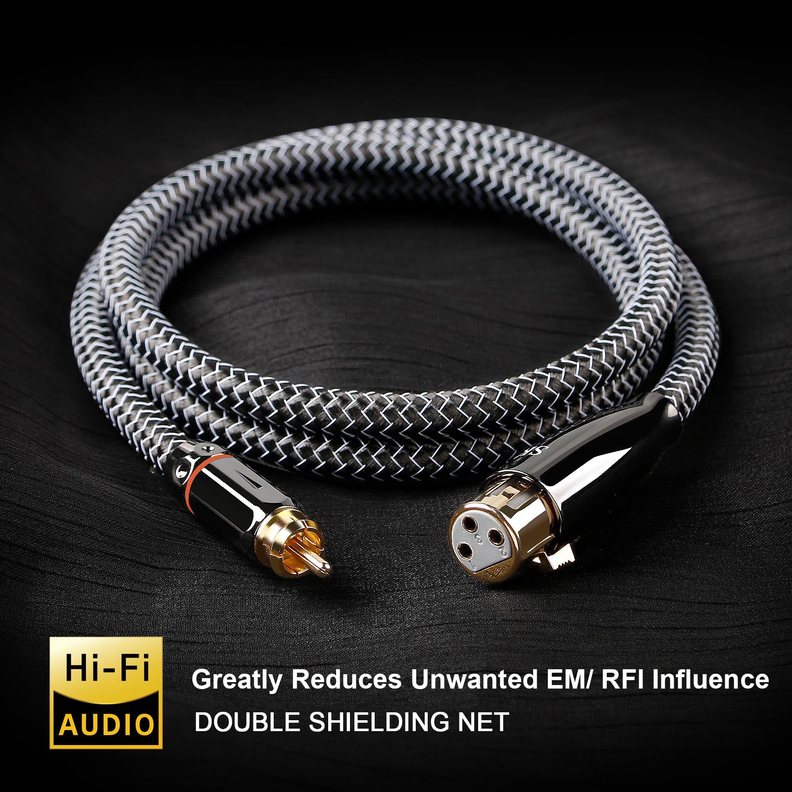 SKW Cavo Singolo XLR Femmina a RCA Maschio, Serie WG a Filo Intrecciato Rame e Argento per Trasmissione Segnale Pura, per Lettori CD, Amplificatori e Impianti Hi-Fi, Lunghezza 1M (Cavo Singolo)