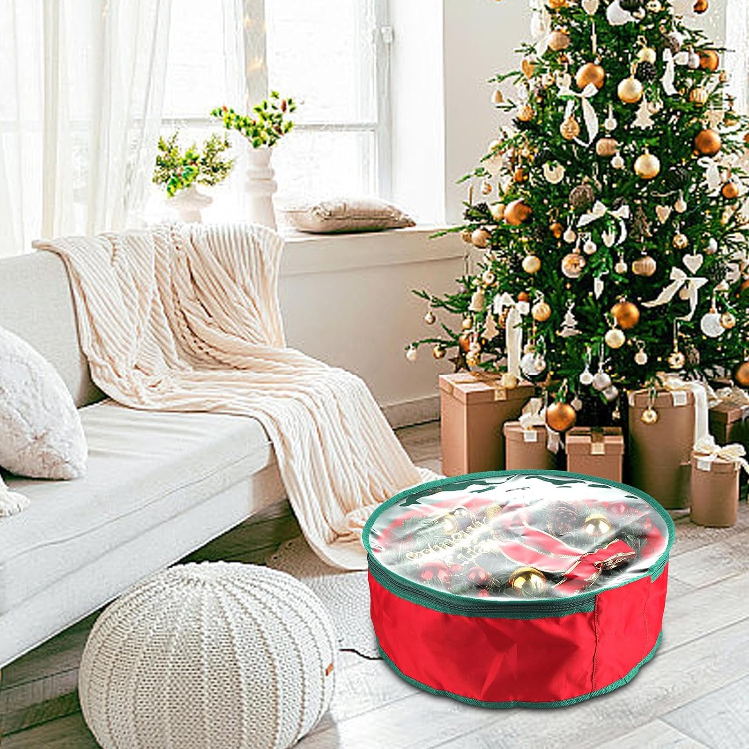 Wreath Storage Container,Christmas Case with Zipper | Seasonal Wreath Garland Container Bag,for Easter Holiday Party Events Wedding Decorations Ornaments Home Garage