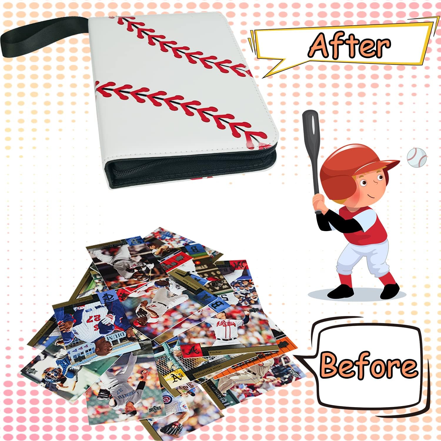 Baseball Gifts Cards Binder with Sleeves - 9 Pocket, Double Sided, 50 Removable Sleeves, Collectible 900 Cards - Zip Trading Card Collection/Collector Albums/Folder for MTG, TCG, Sport Cards