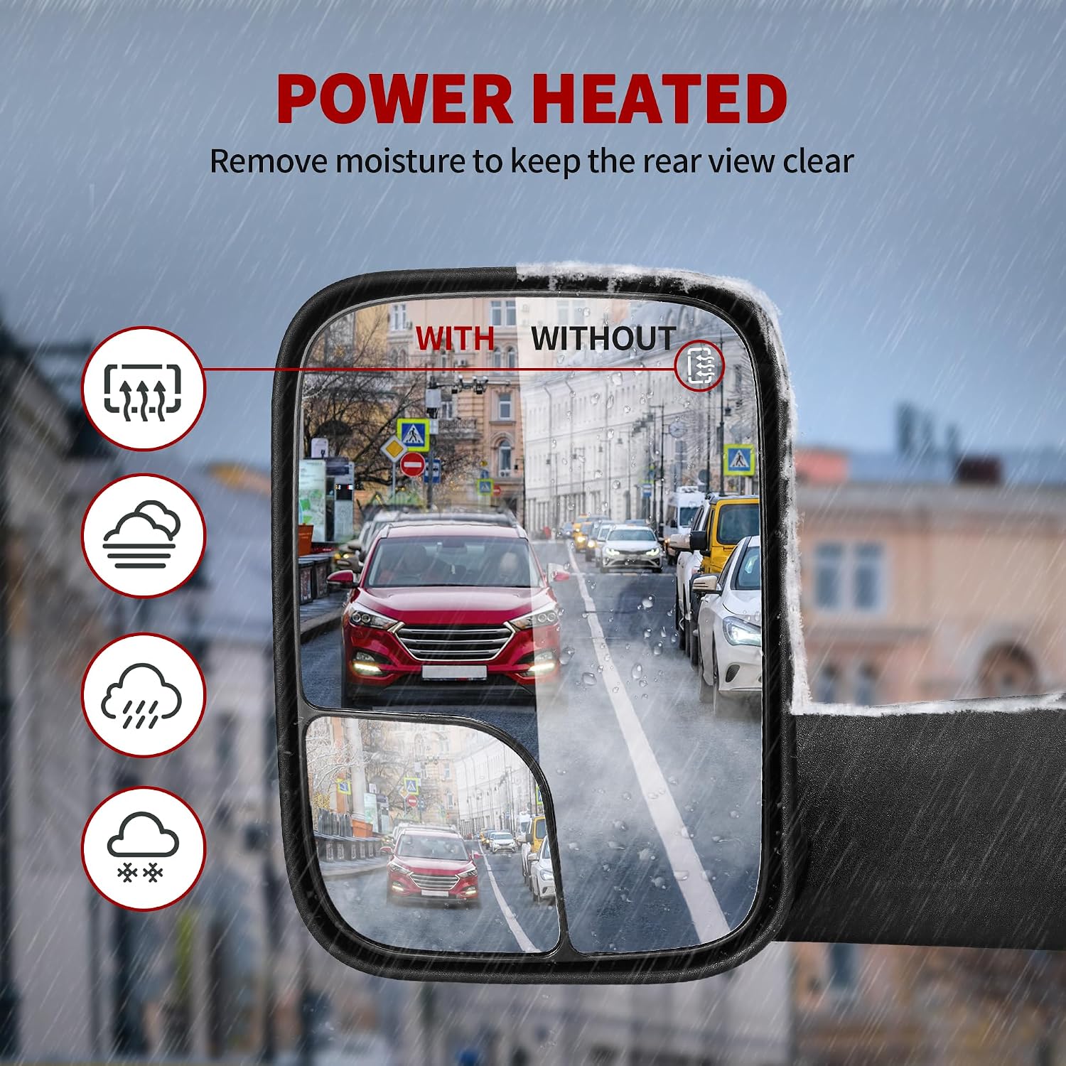 YITAMOTOR Towing Mirror Compatible with 2002-2008 Dodge Ram 1500 Ram 2500 3500 Left Driver Side Mirror Power Heated Dual Lenses Flip-Up Manual Folding
