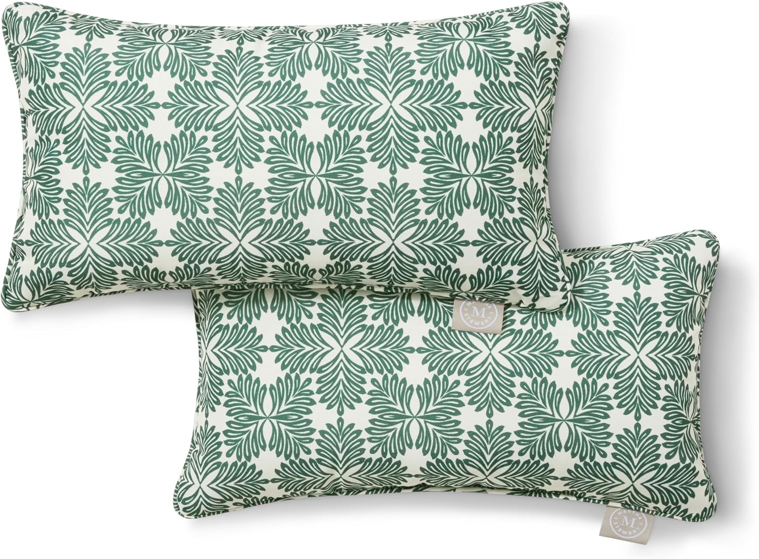 Martha Stewart Tulum Indoor Outdoor Decorative Pillow 2-Pack Set, UV Fade Resistant, Water Repellent, Printed Modern Design, Taupe, 18"x18"