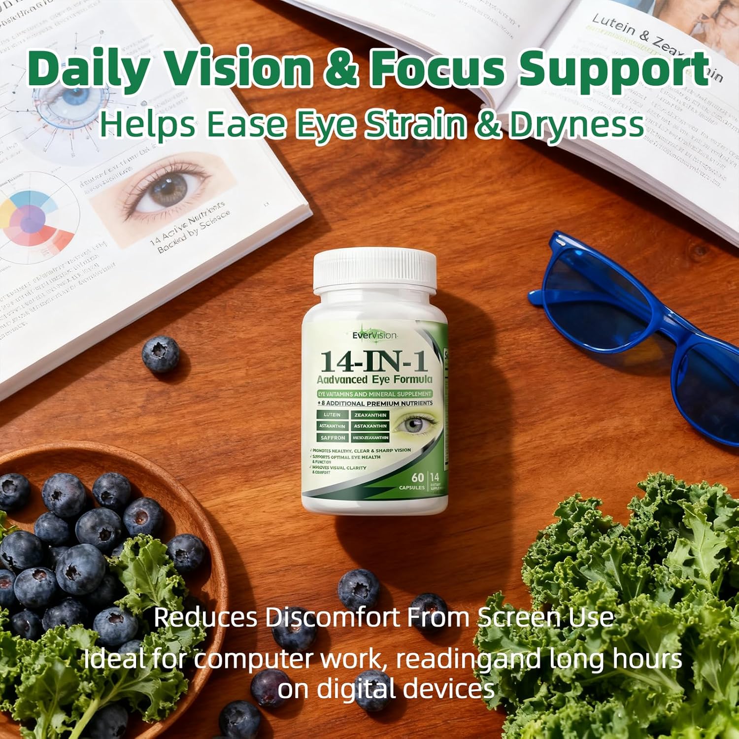 Evervision 14 in 1 Advanced Eye Formula, Eye Vitamin and Mineral Supplement, 60 Capsules (1PCS) - Image 7