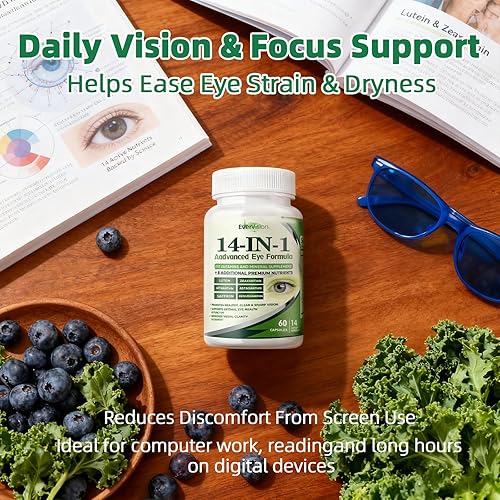 Miniatura 7 de Evervision 14 en 1 fórmula avanzada para ojos, suplemento de vitaminas y minerales para los ojos, 60 cápsulas (1 unidad)