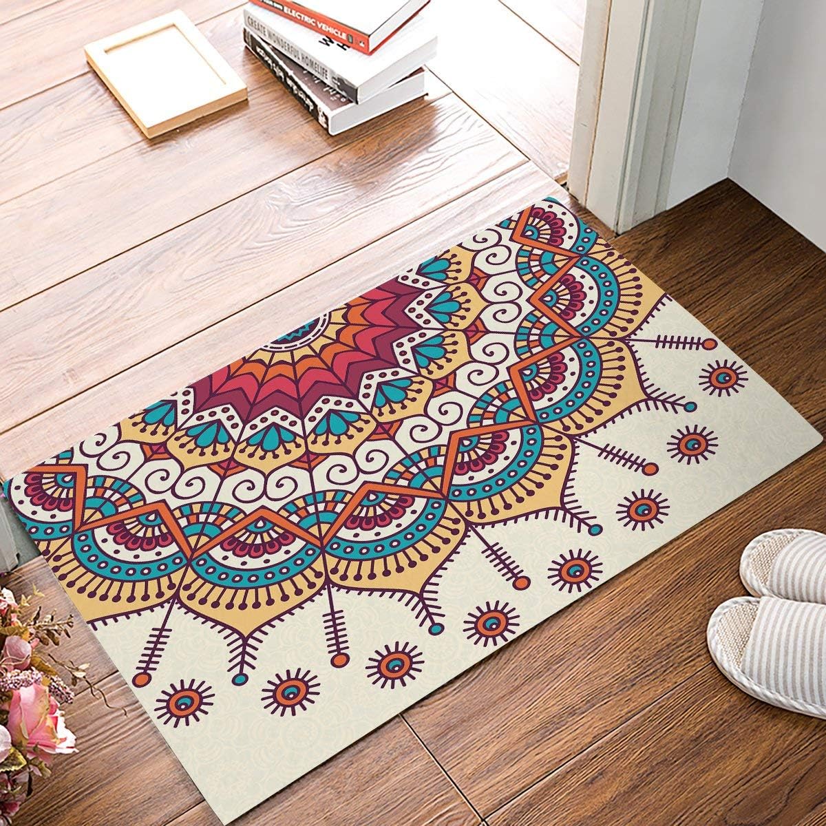 SIMIGREE 18 x 30 Inch Bohemian Mandala Floral Door Mats Kitchen Floor Bath Entrance Rug Mat Absorbent Indoor Bathroom Decor Doormats Rubber Non Slip