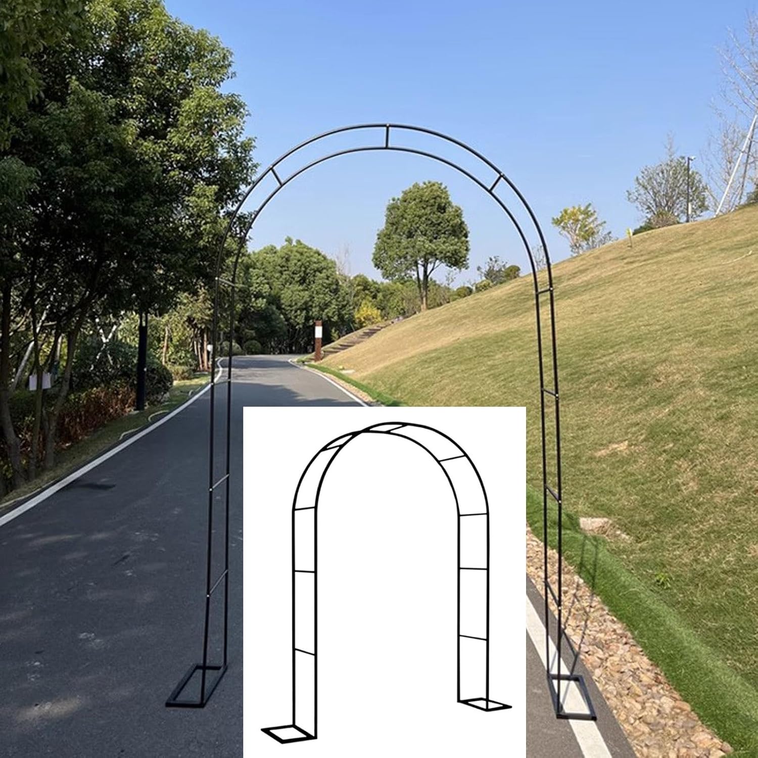 Metal Garden Arbor Trellis Arch for Climbing Plants, Rose Vine Support, Pergola Patio Archway for Weddings & Parties, Outdoor Garden Decor (Black, 1.2x2.2x0.4m)