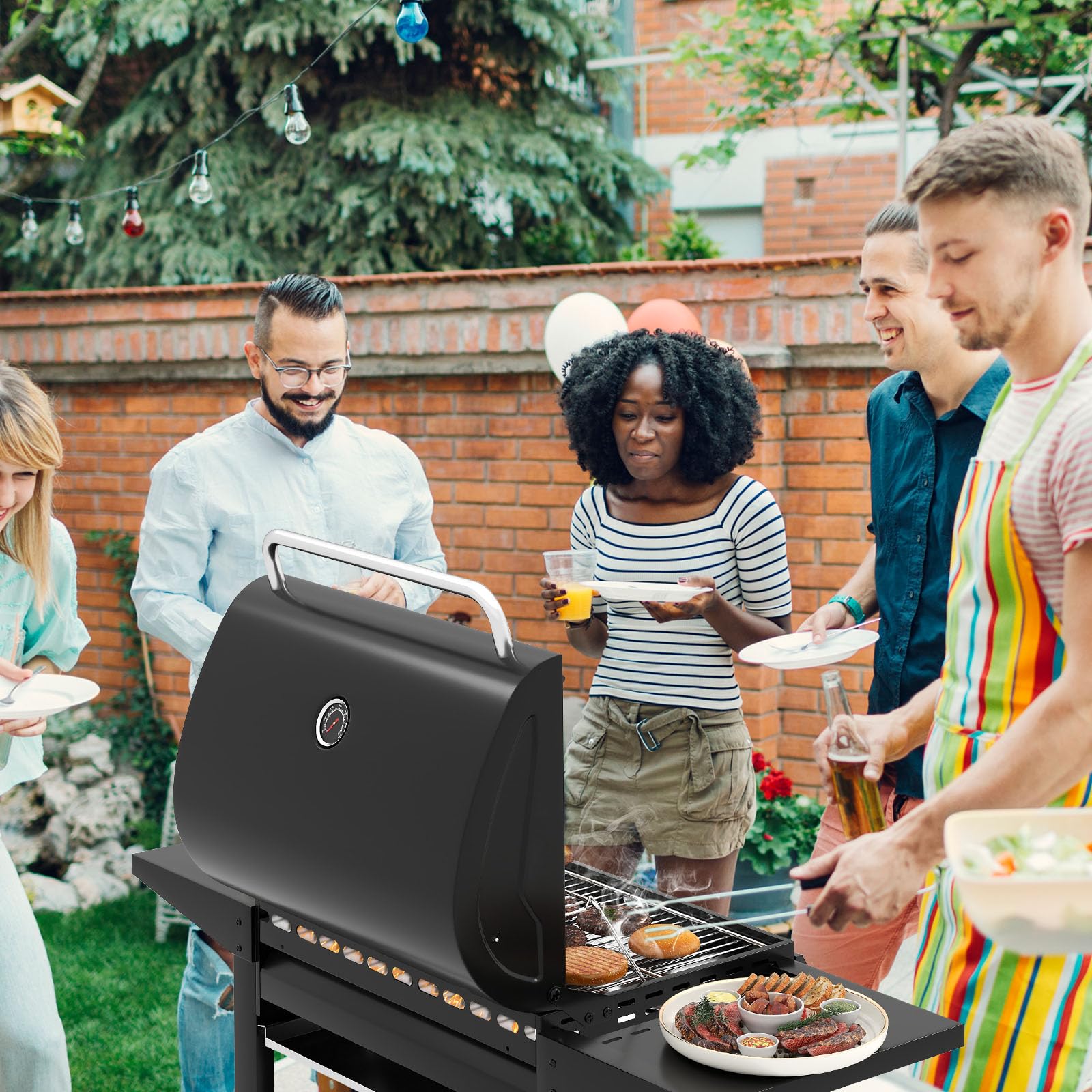 COSTWAY Barbecue Gaz Propane 3 Brûleurs, 24,000 BTU Gril à Gaz Extérieur avec Grilles en Acier Inoxydable Thermomètre 2 Tables Latérales, Chariot à Barbecue sur Roulettes pour Camping Jardin