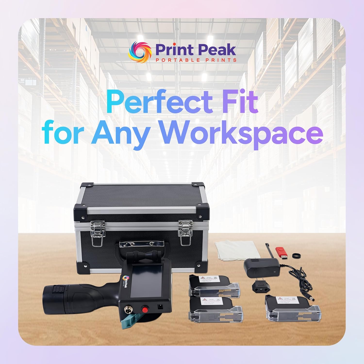 Print Peak Handheld Printer Travel Case, Durable Plastic Carrying Case with Aluminum Corners, Handle & Custom Foam Inserts for Portable Inkjet Printer Storage