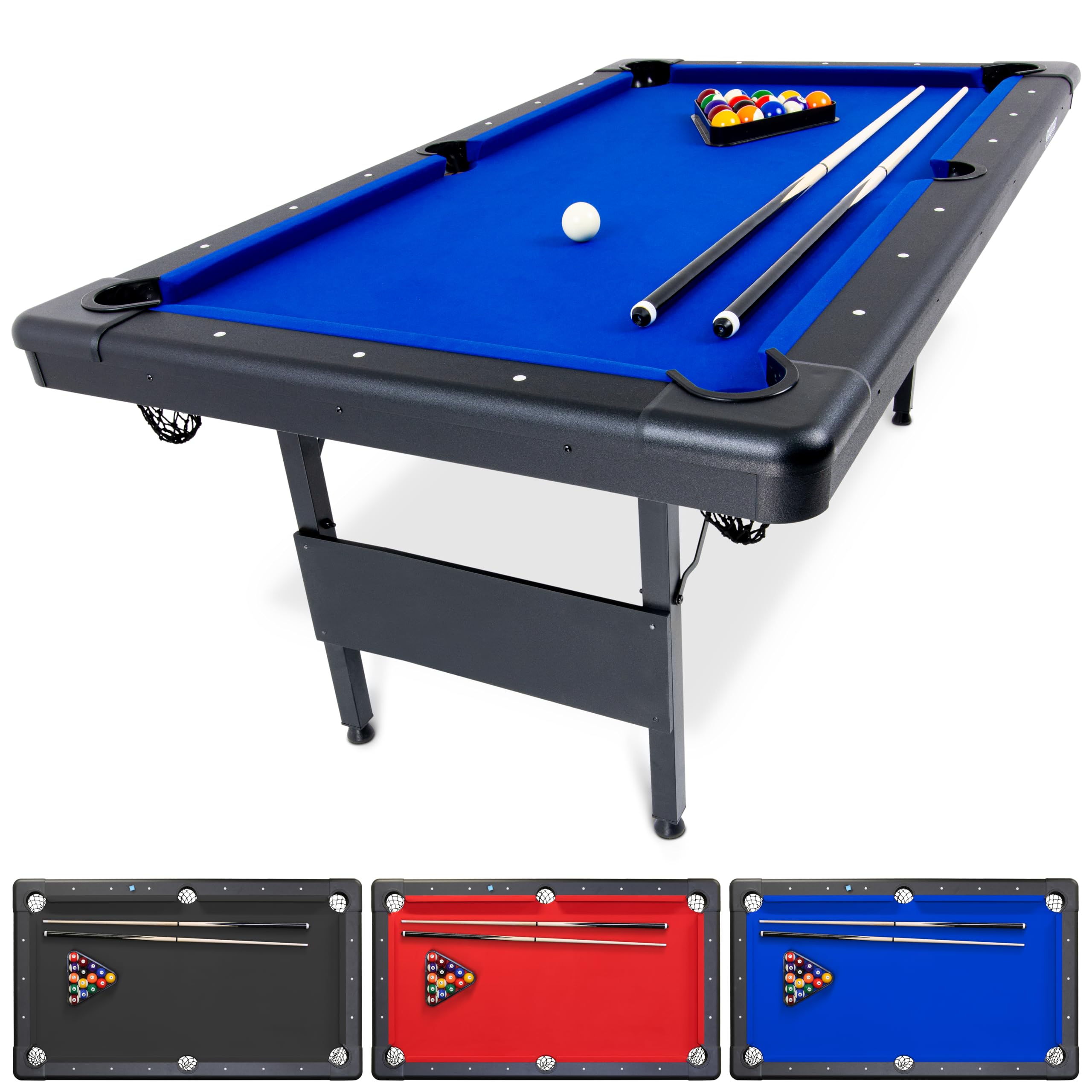 GoSports Mid-Size 6ft x 3.5ft Billiards Game Table - Foldable Design, Includes Full Set of Pool Balls, 2 Cue Sticks, Chalk, and Felt Brush
