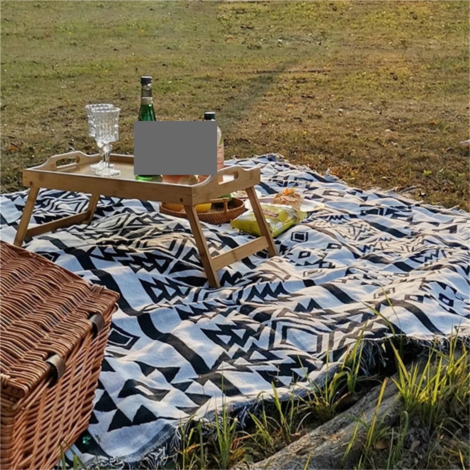 Tapis de Pique-Nique, Couverture canapé décorative, tricotée, Serviette, literie Voyage, Tapisserie de Pique-Nique pour Barbecue(Black,90x150cm)
