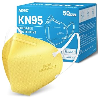 akgk KN95 Face Mask 50 PCS, Breathable Protection Masks, 5-Ply KN95 Yellow Masks, Cup Dust Safety Masks