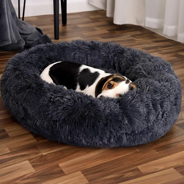 Foto 3 de 6 de lionto Cama Tipo Donut para Perros y Gatos, Cama Redonda mullida para Mascotas pequeñas y Grandes, Ø 60 cm