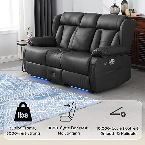 Miniatura 6 de Sofá biplaza reclinable manual de 72.8 pulgadas, sofá biplaza reclinable doble con consola, mesa plegable y salidas integradas, silla reclinable