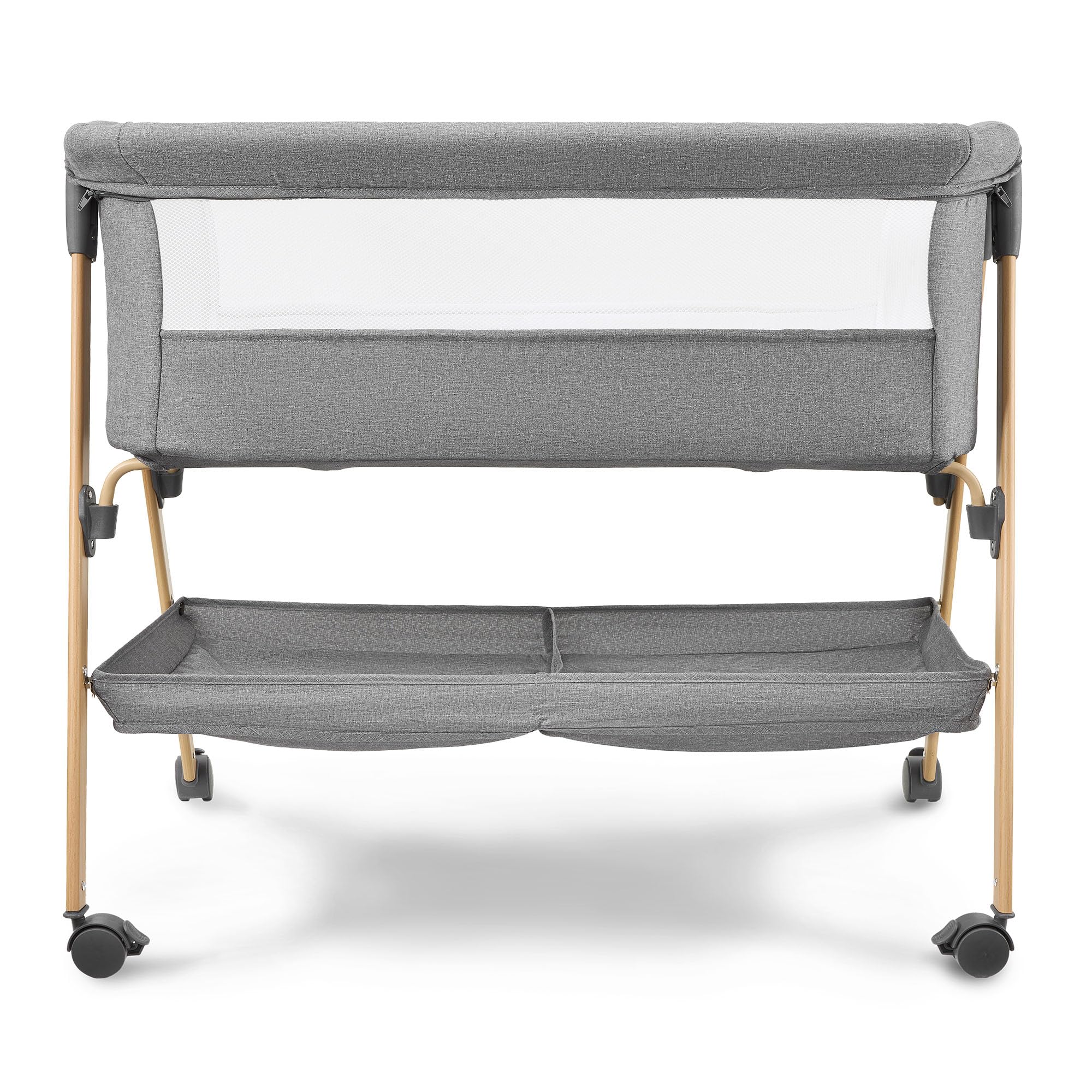 Moby-System Lit Bébé avec Matelas - Berceau Pliant 0-6 Mois - Gris Mélange - Respirant, Léger, Mobile avec roulettes et Freins, Pliable avec Panier de Rangement - LOZ Mili