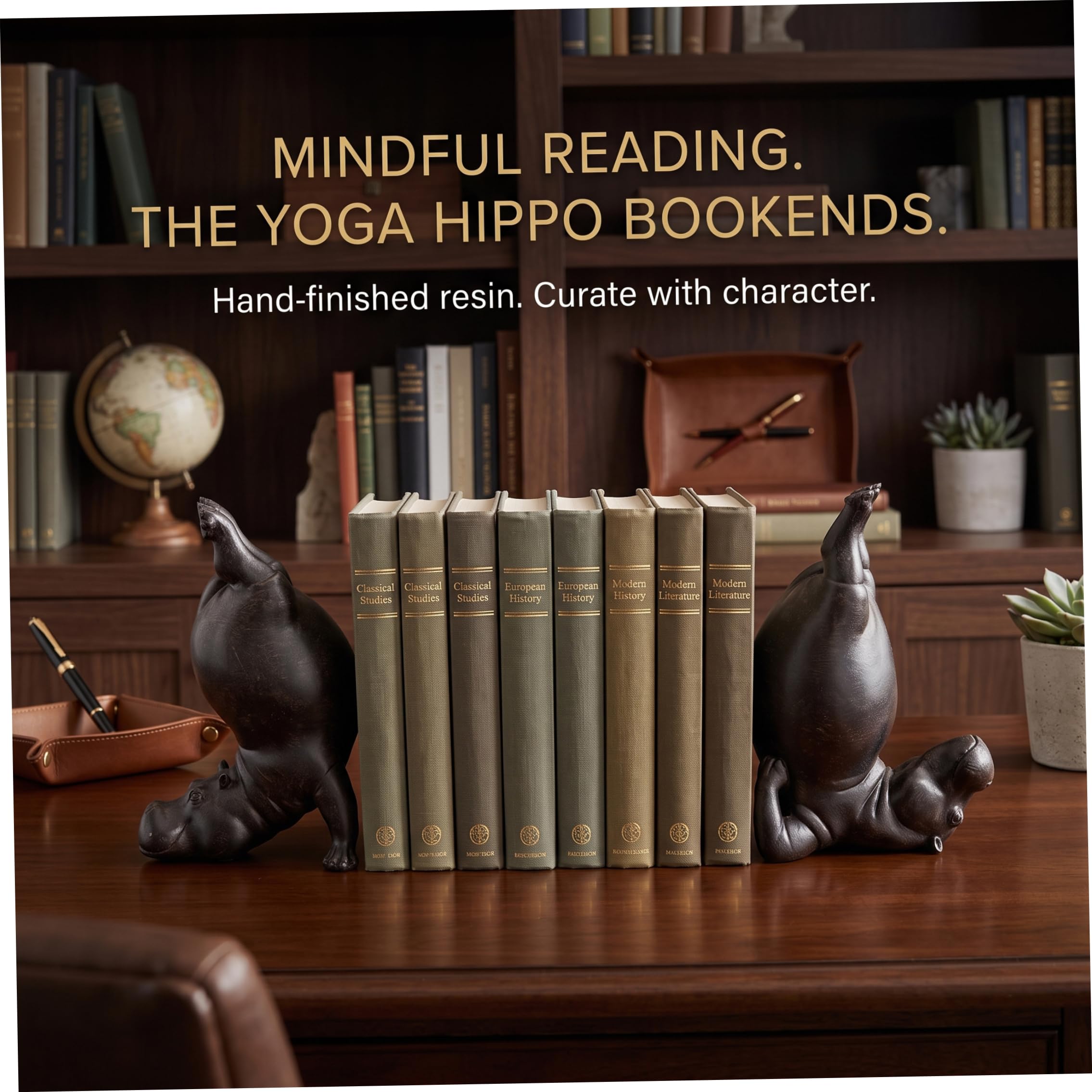 Lot de 2 Serre-Livres de Yoga Hippopotame en résine Lourde décor Animalier Double Fonction