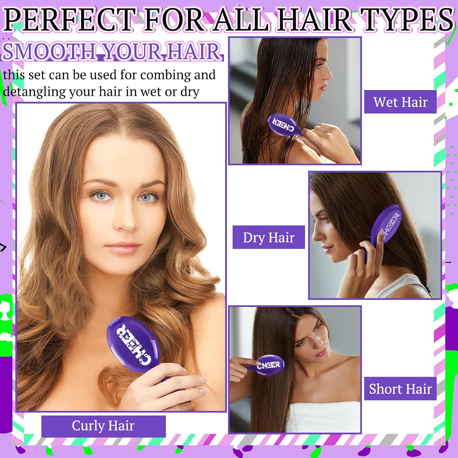 Silifine 20 Pack Cheer Brushes Bulk Cheer Team Gifts, Purple image 5