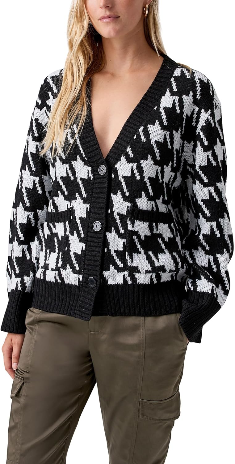 Sanctuary Womens Warms My Heart Houndstooth ButtonDown Cardigan