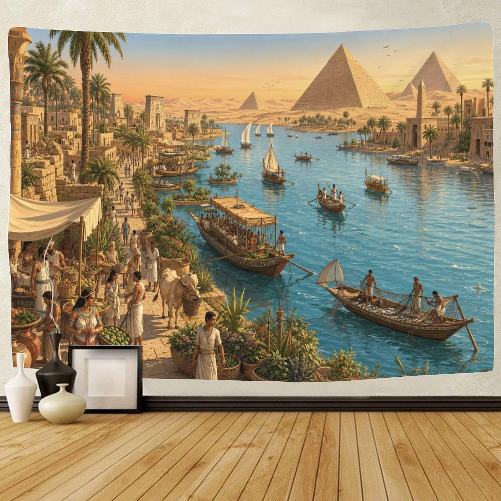 ASDFGHJKLZA The Nile River in Ancient Egypt Tapestry for Bedroom 3D Print Wall Art Decor Pyramid Tapestries Poster Home Decoration Bedroom Dorm 70cmx100cm