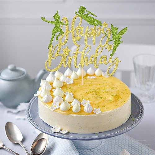 Miniatura 4 de 1 pieza de decoración de pastel de Feliz Cumpleaños con purpurina de elfo de hadas Never Grow Up P Pan Cake Pick para Neverland Theme Baby Shower