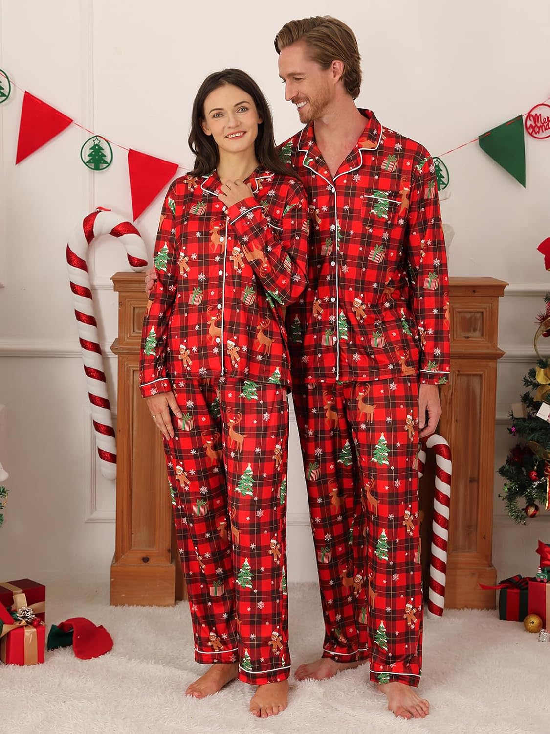 Christmas Matching Pajamas for Couples Women Men Button Down Pjs Set Festival Party Sleepwear Loungewear Set - Image 2