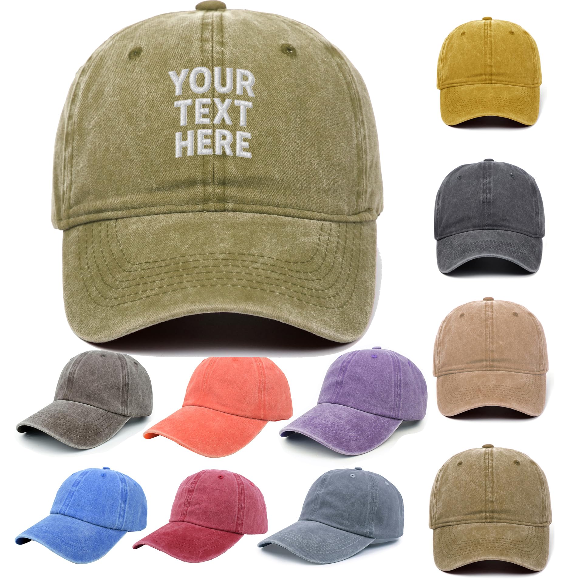 Van Der Linn Personalised Embroidered Denim Baseball Cap Custom Hat Unisex Cotton Adjustable (Cotton, Army Green)