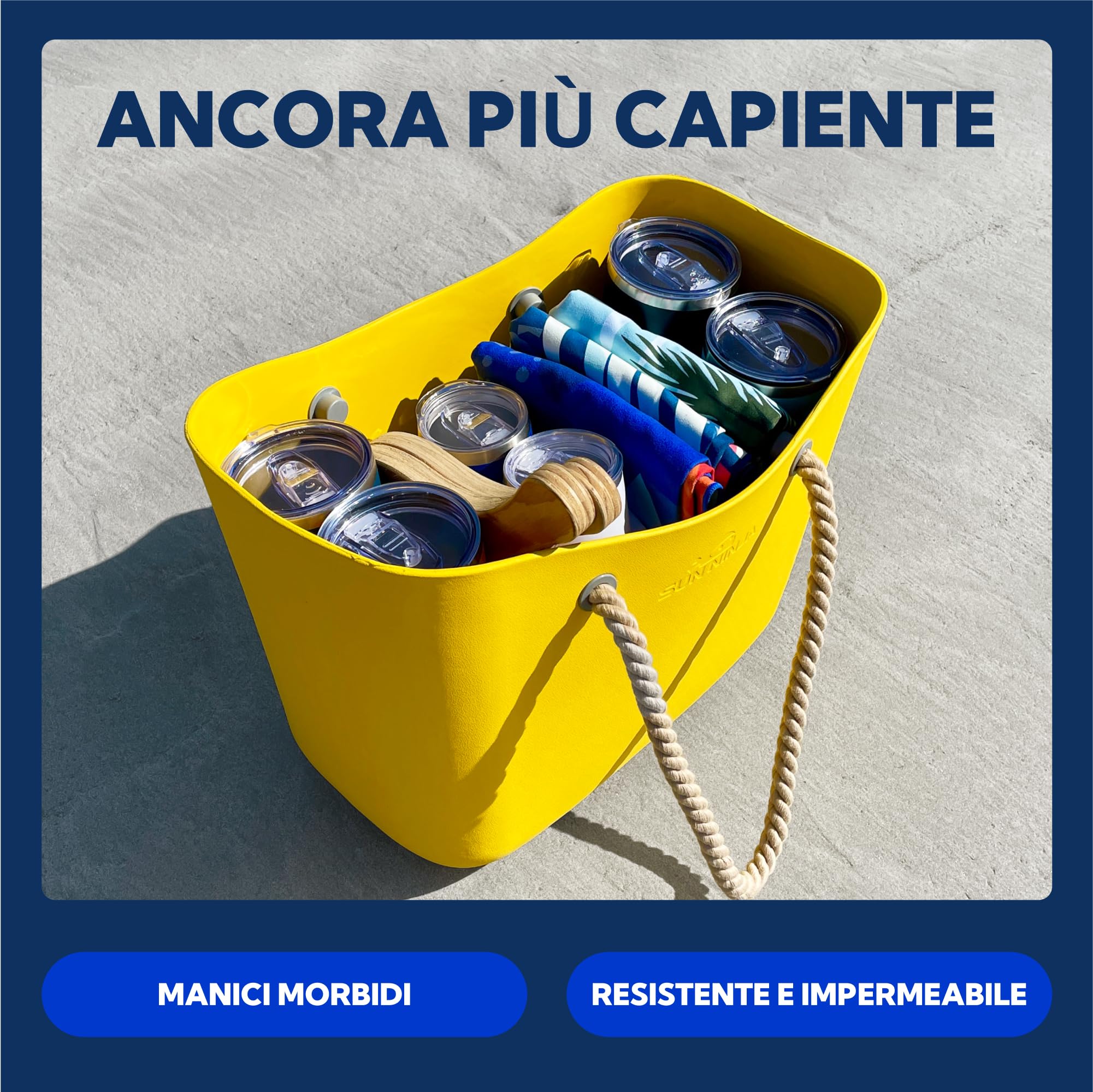SUN NINJA Borsa da spiaggia in gomma, extra large, impermeabile, in EVA, con manici in corda, per spiaggia