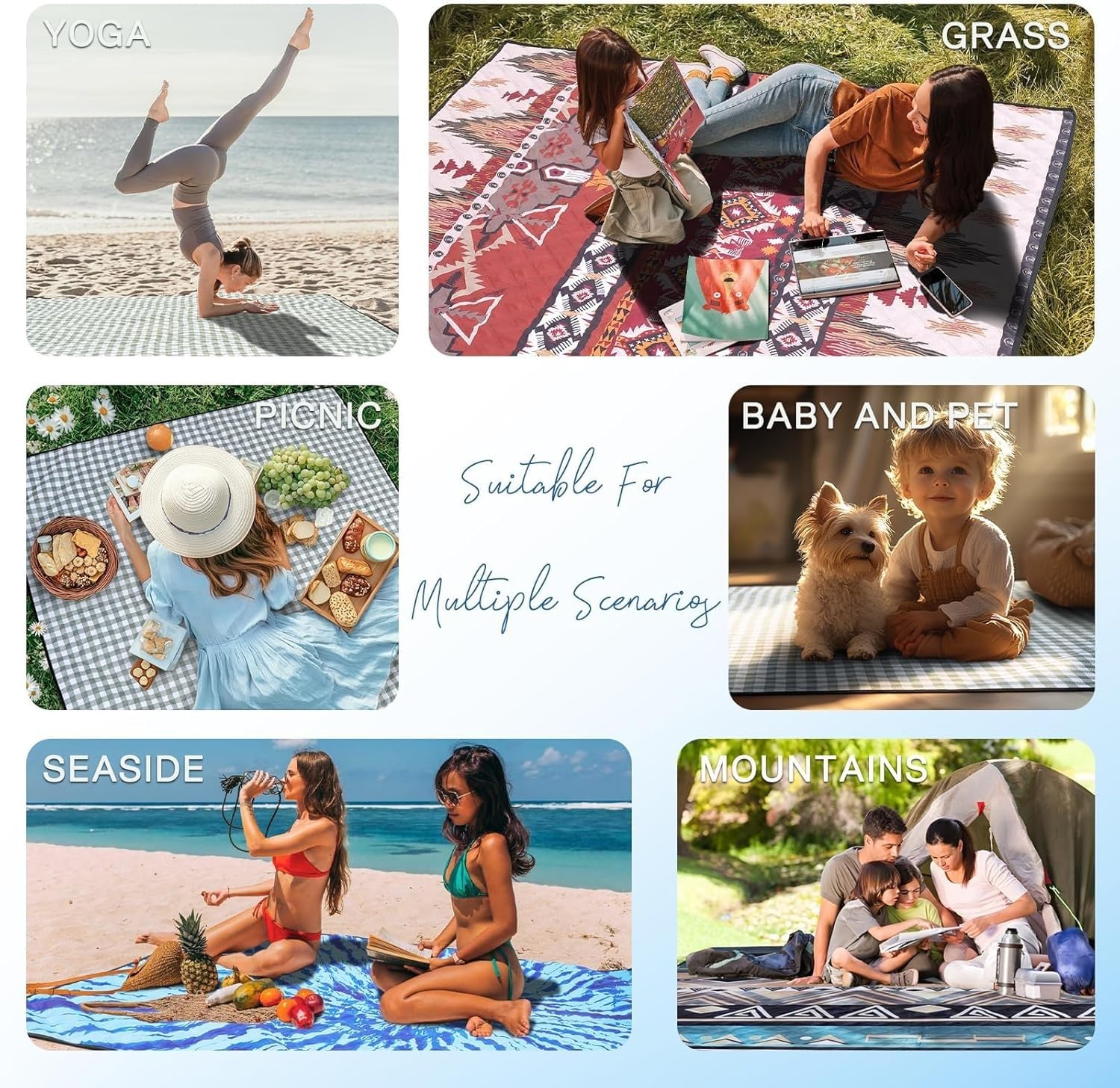 M de nic - Tappetino impermeabile da spiaggia, giardino e campeggio, 200 x 200 cm, pieghevole, portatile, per esterni, colore marrone e leggero, per viaggi e picnic