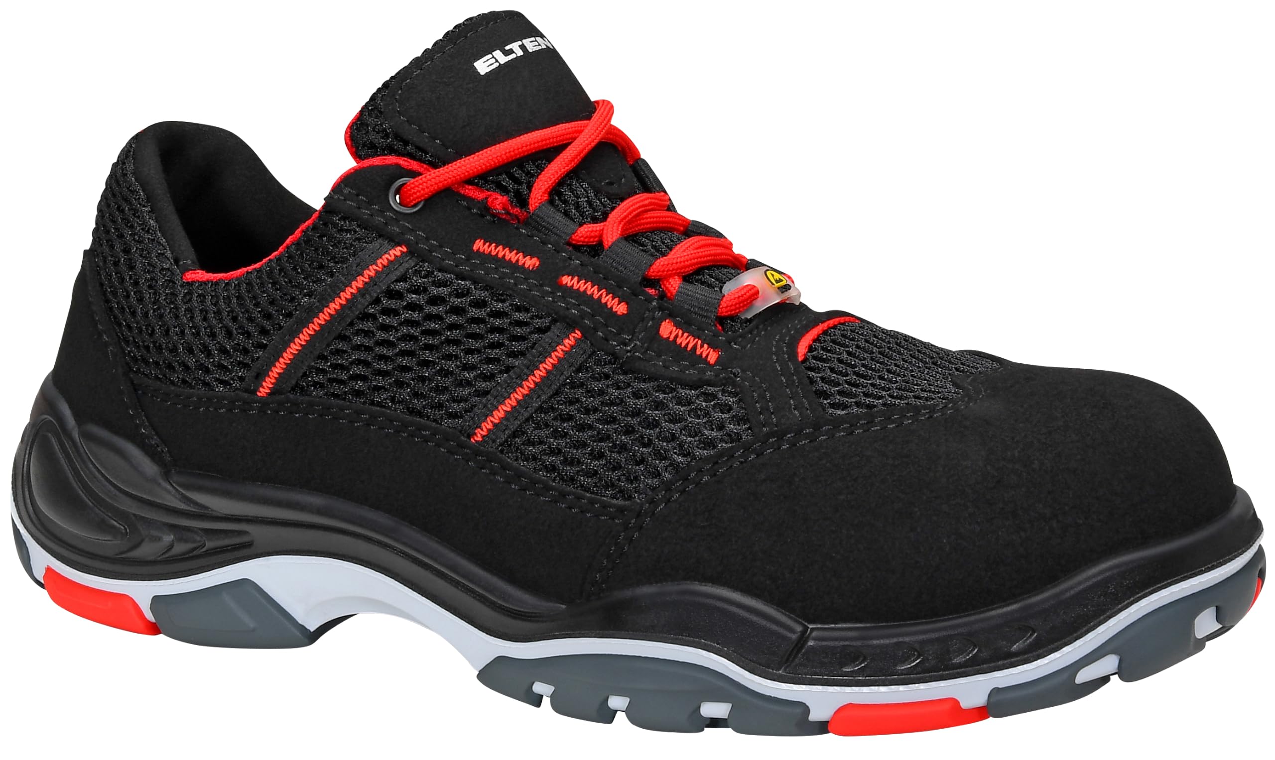 ELTEN Obuwie ochronne Motion Air ESD S1, męskie, sportowe, lekkie, czarne/czerwone, nasadka z tworzywa sztucznego - rozmiar 43