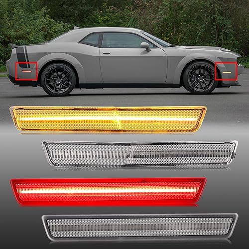 Miniatura 8 de Luces de posición laterales para Dodg'e Charger 2015-2023  4 luces LED delanteras y traseras, lámpara de estacionamiento blanca con lente ahumada