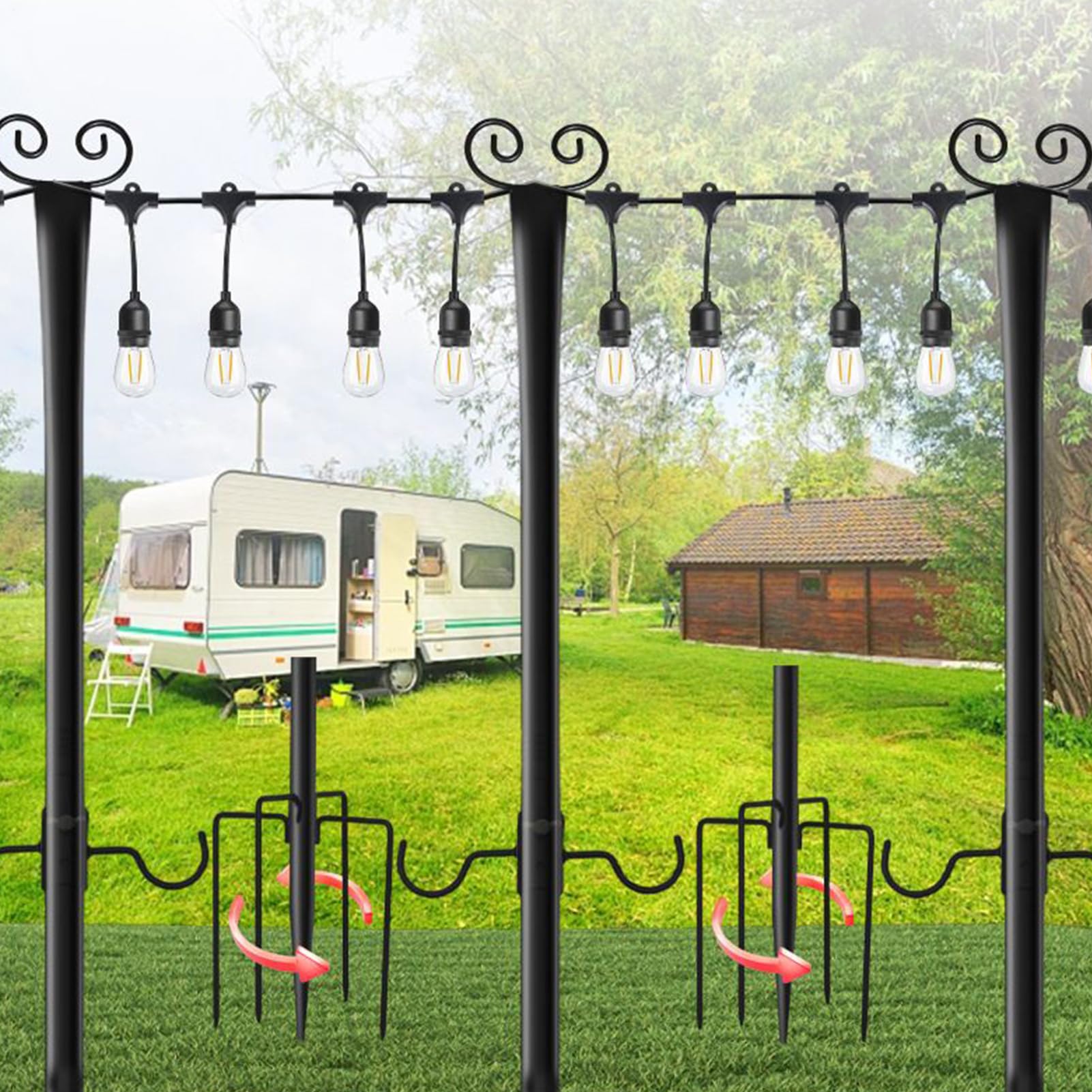 Pali per luci a stringa | Supporto per esterni ispessito, antiruggine, sicuro, decorazione da giardino, per giardino, cortile, prato, prato