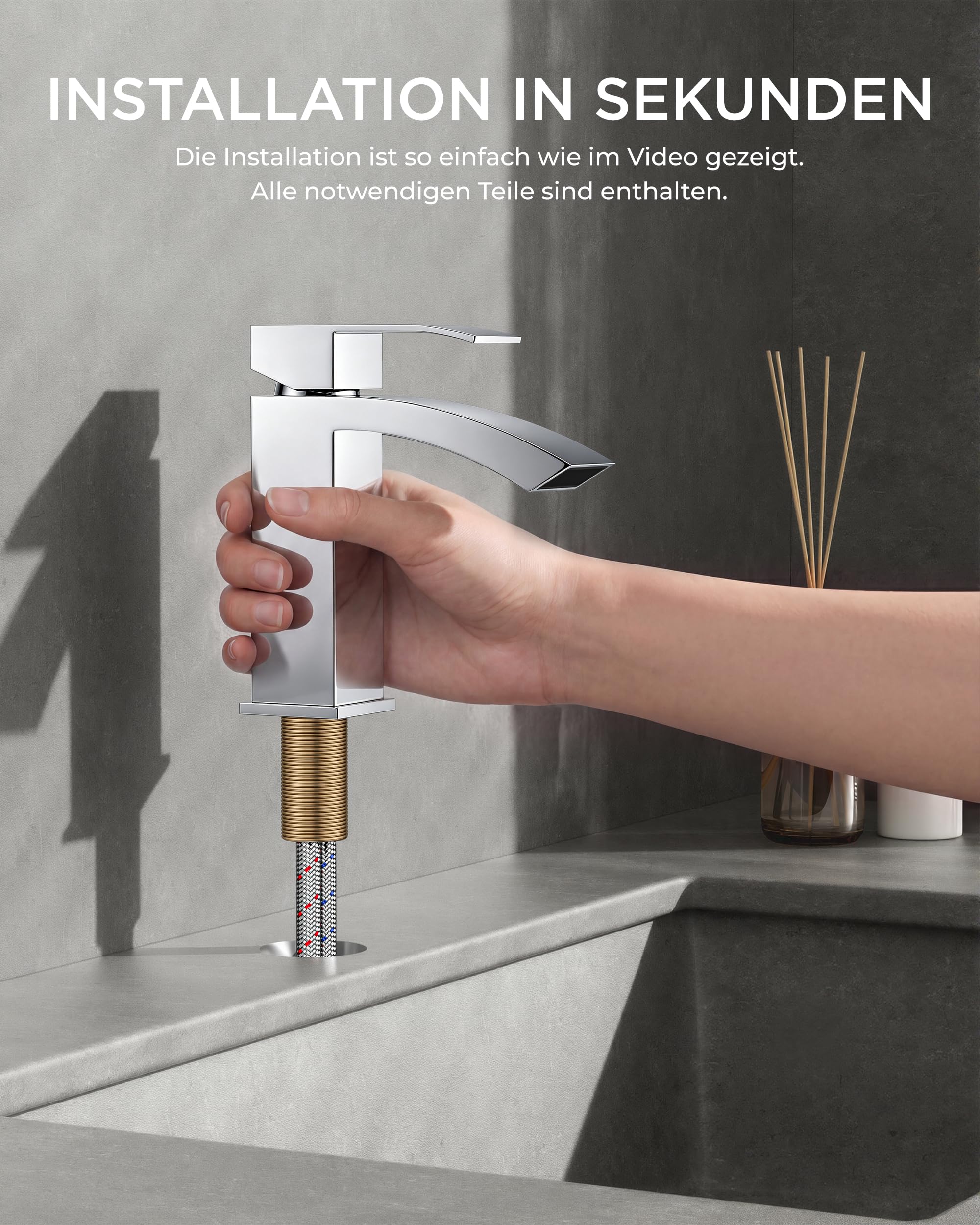 FORIOUS Wasserhahn Bad mit Ablaufgarnitur, Wasserfall Waschtischarmatur mit Auslauf Höhe 100 mm, Mischbatterie Armatur Badezimmer, Gitterauslauf, Energiesparend & Wassersparend, Chrom