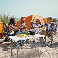 Vista 2 de Folding Table 4 Foot Portable Heavy Duty Plastic Fold-in-Half Utility Table Small Indoor Outdoor Adjustable Height Folding with Carrying Handle