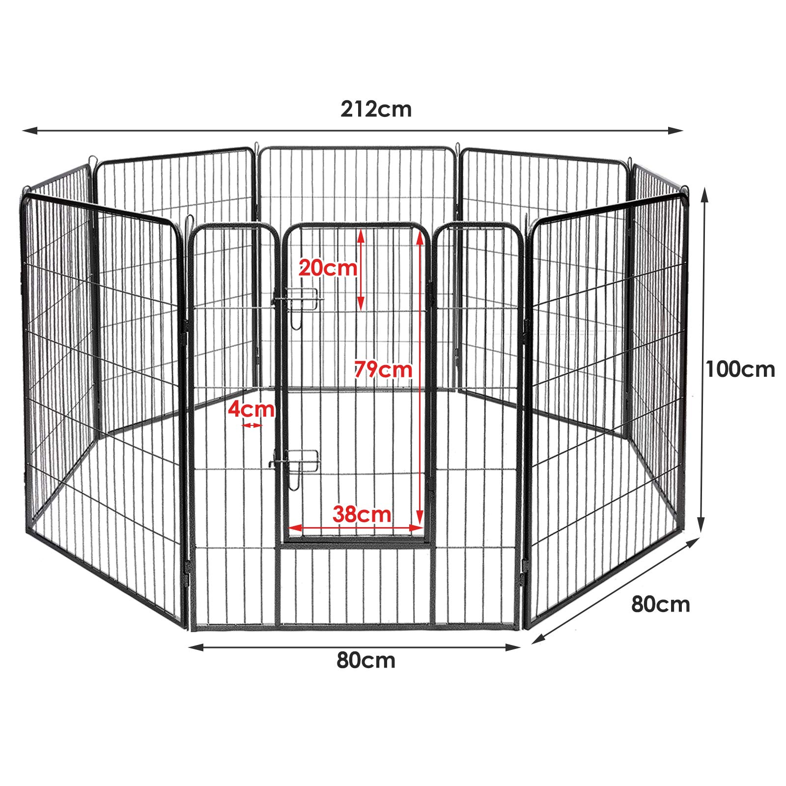 GOPLUS Parque/Valla para Animales de Metal, Parque Plegable con 8 Paneles, Diferentes Formas, Puerta de Doble Bloqueo, Valla para Interior y Exterior, Altura 100 cm, para Perro, Gato, Conejo