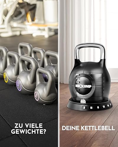 NEOLYMP Kettlebell de 2 à 20 kg – Kettlebell 7 en 1 réglable pour un entraînement complet du corps à la maison – Kettlebell avec poignée robuste en acier inoxydable pour une expérience de swing - 7