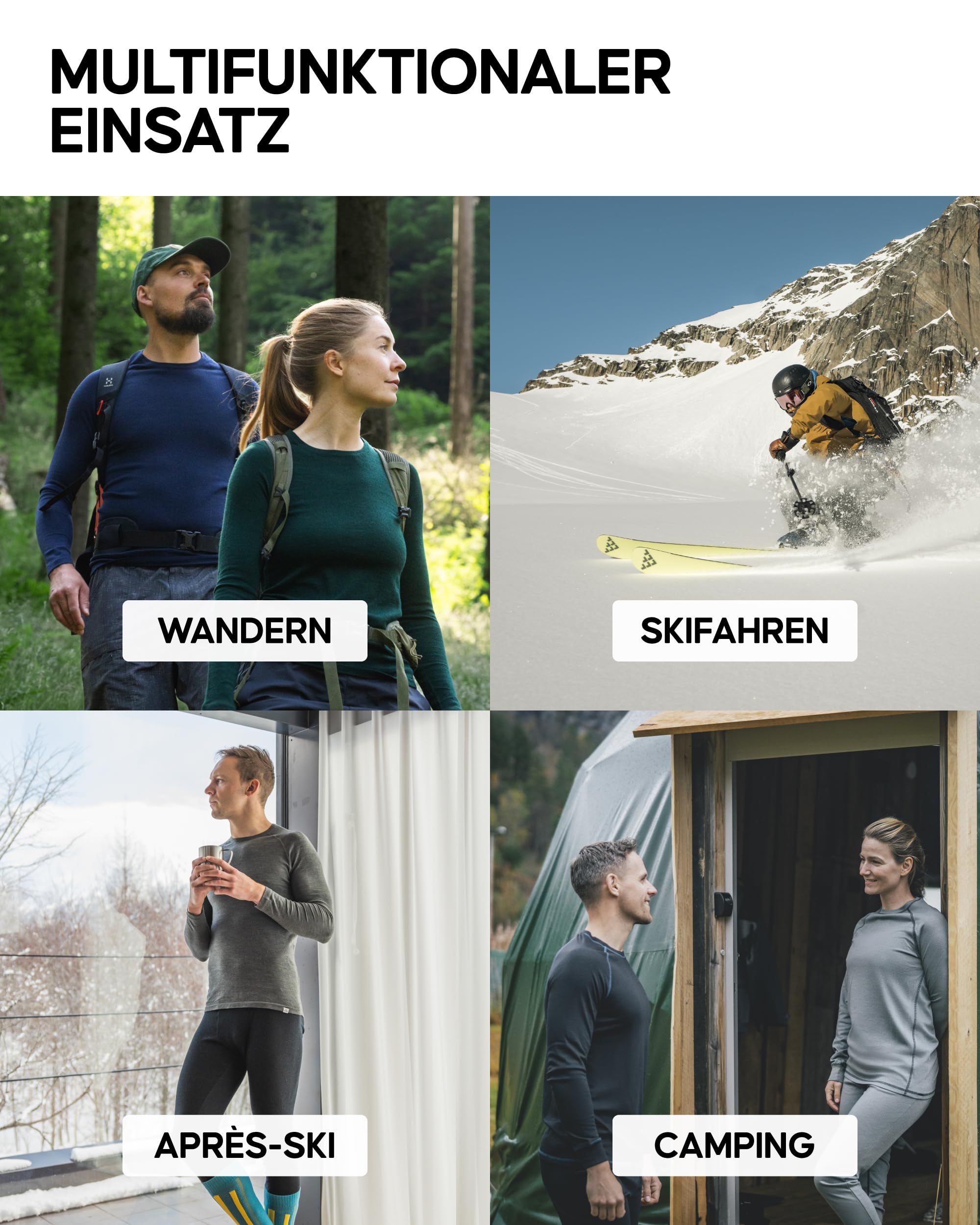 DANISH ENDURANCE Merino Thermounterwäsche Herren, Premium Skiunterwäsche, Funktionsunterwäsche Set, Warm & Atmungsaktiv, Merino Unterwäsche Herren
