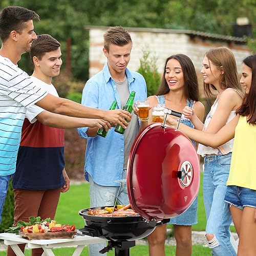 Miniatura 6 de Techwood - Parrilla eléctrica para barbacoa al aire libre, parrilla portátil extraíble de 1600 W con bandeja ajustable de calor y goteo, diseño de