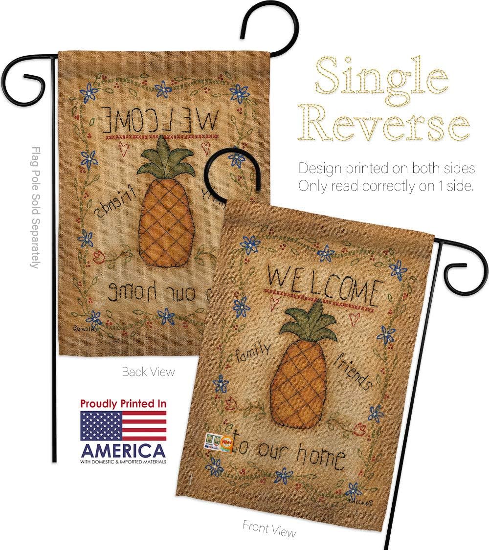 Breeze Decor Welcome Sweet Pineapple Garden Flag Set Wall Hanger Food Fruit Strawberry Apple Watermelon Tropical Aloha Summer Small Decorative Gift Yard House Banner Made in USA 13 X 18.5