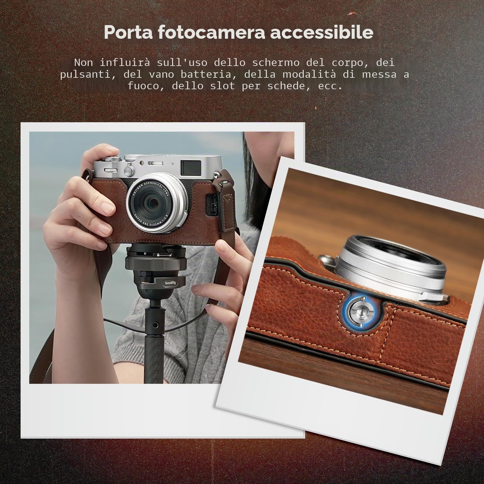 SMALLRIG Kit Custodia in Mezza Pelle con Tracolla per FUJIFILM X100VI, Stile Retrò con Telaio in Lega di Alluminio, Marrone - 4699