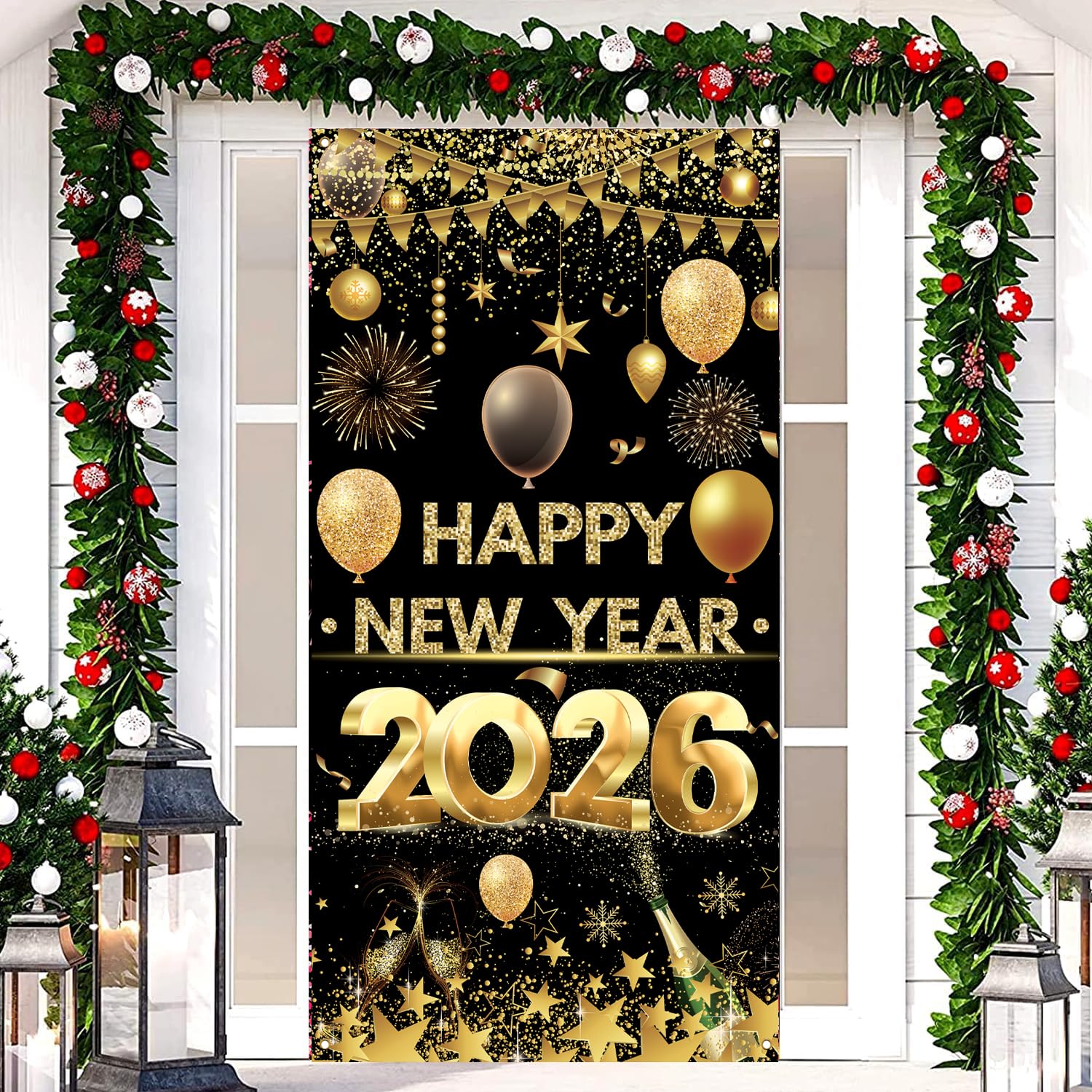 New Years Eve Party Supplies 2026 - New Years Decorations 2026 Door Cover, Happy New Year 2026 Banner, New Year Decorations for NYE Party Door Banner, 71x35 Inch