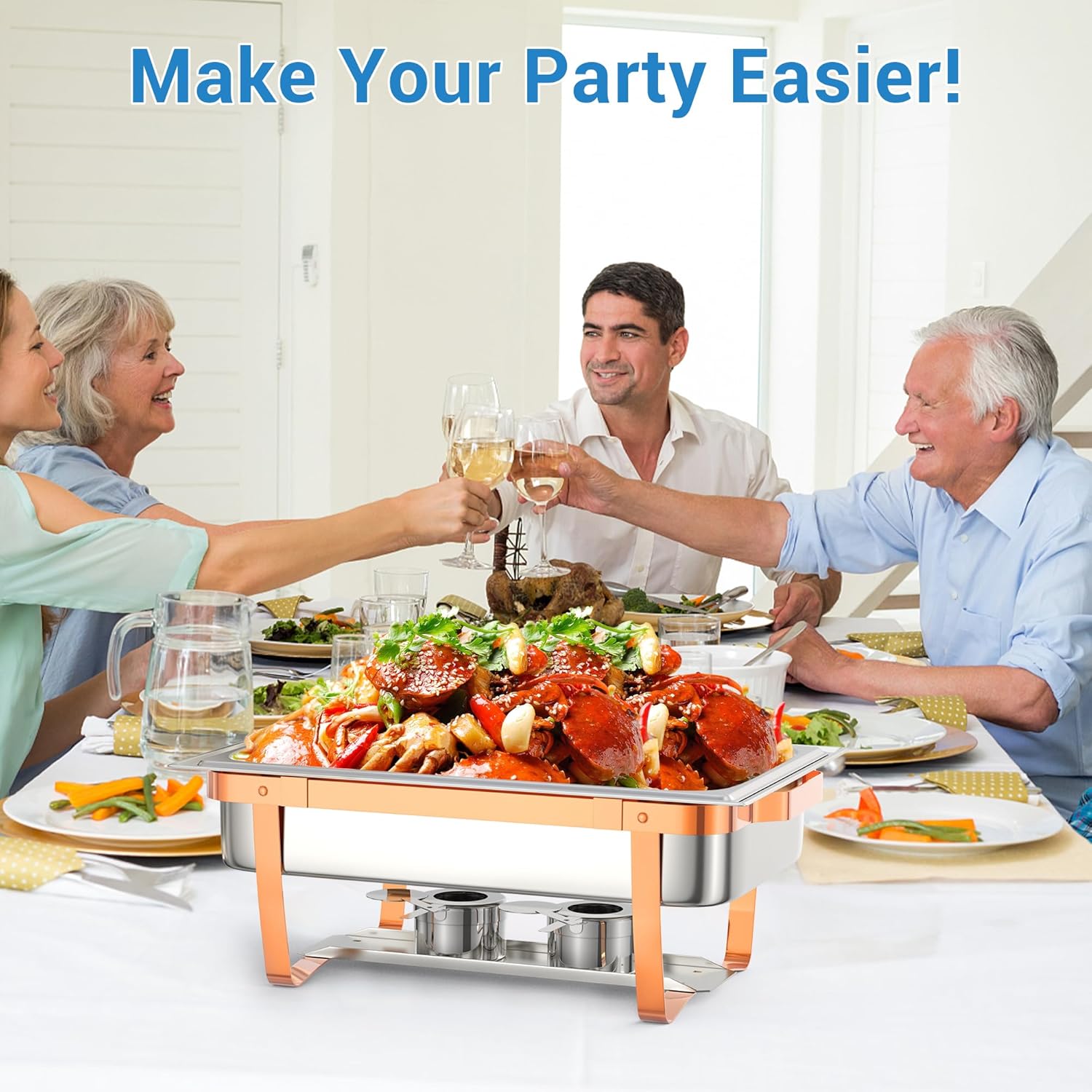 2Pack 8.5 QT Chafing Dishes for Buffet, Rectangular Stainless Steel Food Warmers with Lids, Pans & Fuel Holders for Catering, Parties & Weddings