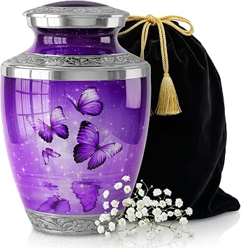 Purple Butterfly Urn for Female Large 200 Cubic inches Adult Funeral Memorial Urn Decorative Urn for Female Burial or Home Display