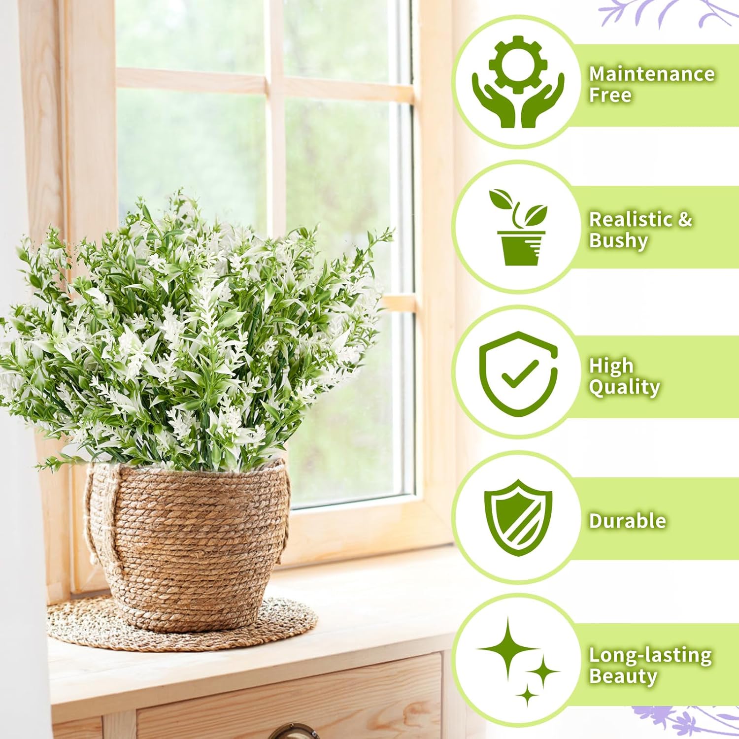 10 pcs Artificial Flowers Artificial Greenery Lavender Fake Flowers UV Resistant Shrubs Artificial Plants for Indoor Outside Garden Home Wedding Farmhouse (White) - Image 4