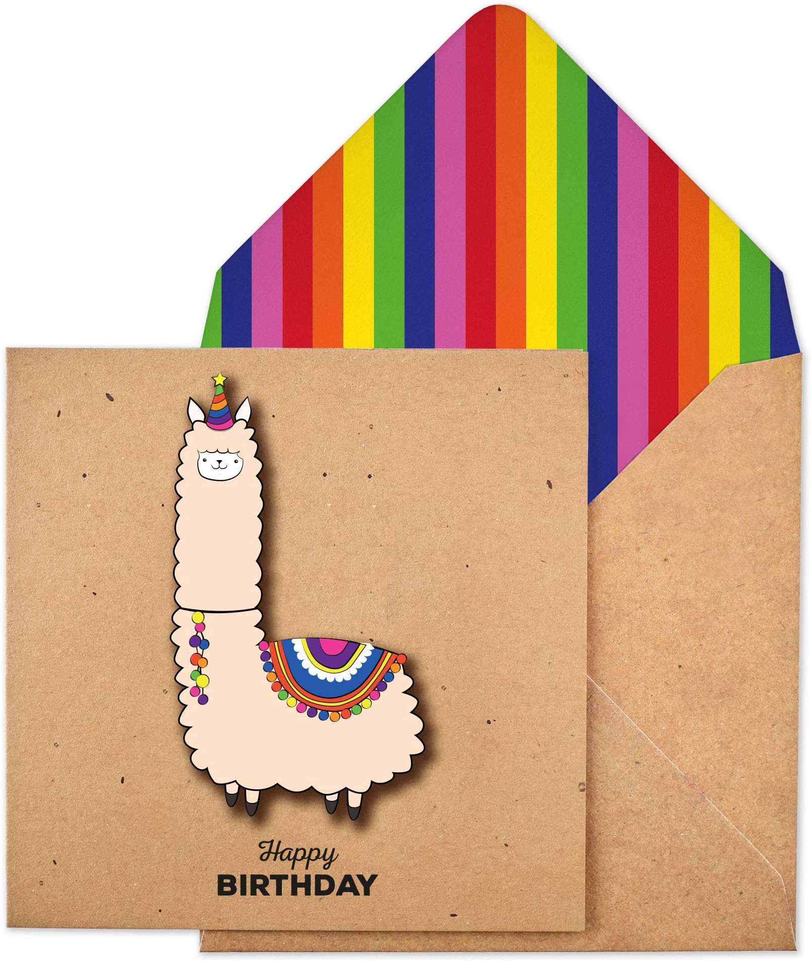 TacheBirthday Llama Handmade Greeting Card with Rainbow Envelope