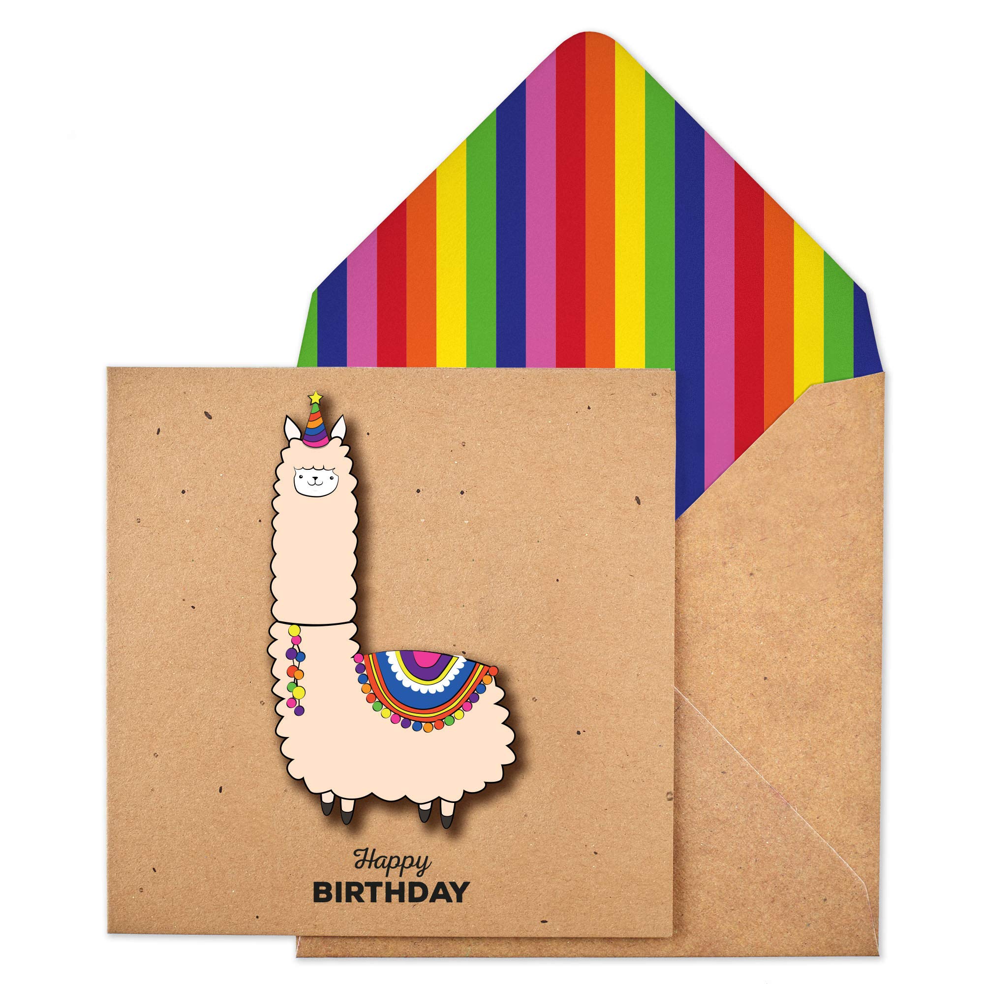 TacheBirthday Llama Handmade Greeting Card with Rainbow Envelope