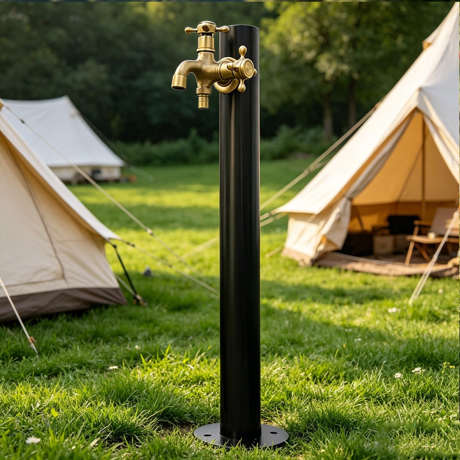 Gaommini Round A Vertical Square Garden Water Column, Outdoor Faucet Water Tap Double Outlet Spigot, Decorative Water Fountain Yard Hydrant Hose Stand(,Height: 95Cm/37.4In)
